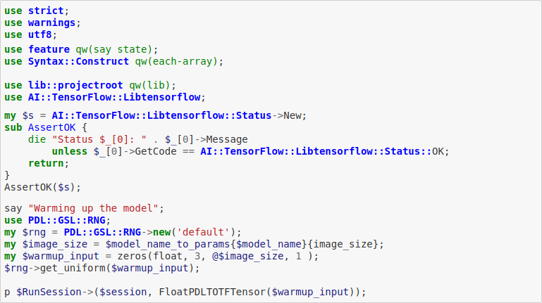 Perl TensorFlow Code